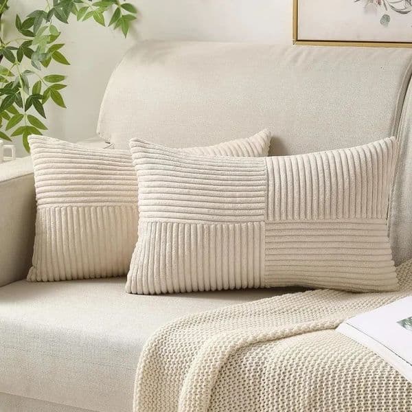 Textured Striped Patchwork Corduroy Throw Pillowcase for Lumbar Pillow Covers 12x20 Inches Cushion Cases Farmhouse Boho Decor 250310