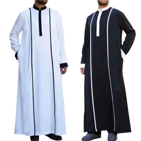White Arabic Muslim Robe Mens Jubba Thobe Long Sleeve Pakistan Islamic Abaya Kaftan for Men Stand Collar Loose Clothing 5XLXJ250310