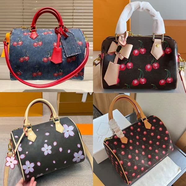 Totes 10A vintage Womens tote bags cherry blossom designer bag small cherry flower genuine leather crossbody shoulder Bag luxury brown women Handbag fashion purse