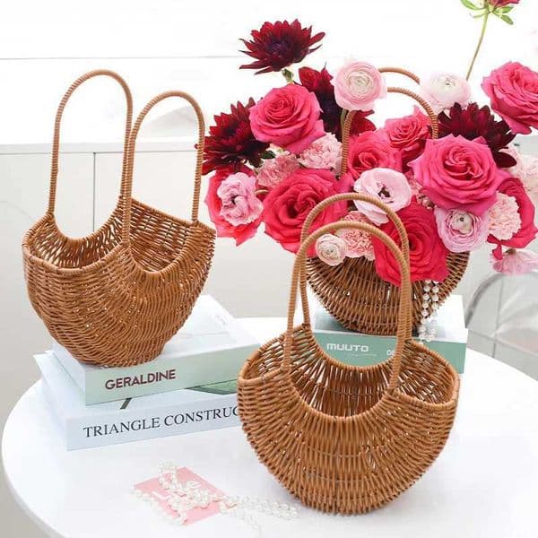 Handwoven Storage Basket Handle Flower Basket Bedroom Living Room Decor Flower Arrangement Basket Outdoor Camping Picnic Basket X2503111
