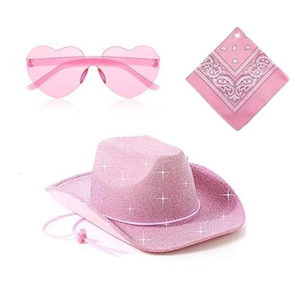 3pcs/Set Bachelorette Party Pink Sparkling Cowboy Hat Western Cowboy Hat Happy Hen Party Decor Girls Birthday Party Po Props 250310