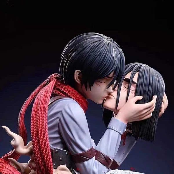 Attack On Titan Anime Figures Eren Jaeger Mikasa Ackerman Action 22CM Statue One Last Kiss Model Collect Desk Decor Toys GiftsXJ250311