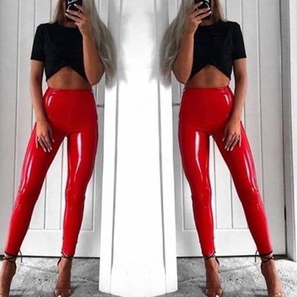 Women Autumn Winter Stretchy Faux Leather Long Pants High Waist Skinny Trousers Slim PU Female Pencil Pants 250305Z