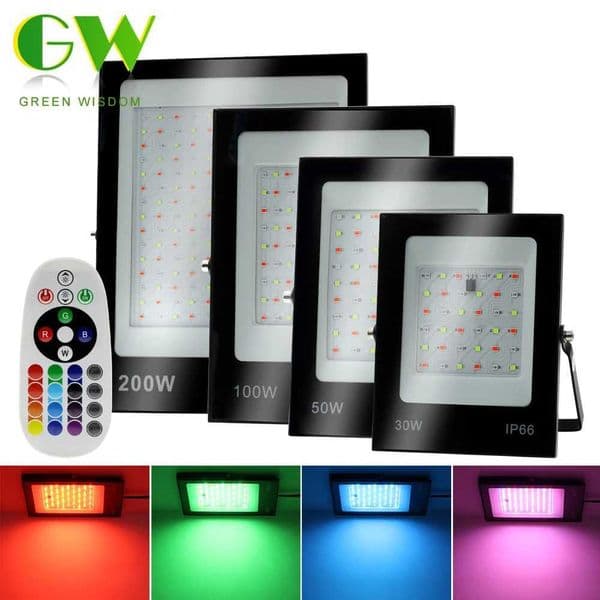RGB LED Floodlight 220V 30W 50W 100W 200W Outdoor Wall Lamp Reflector IP66 Waterproof Garden Landscape Lighting RGB Flood Lights X250312