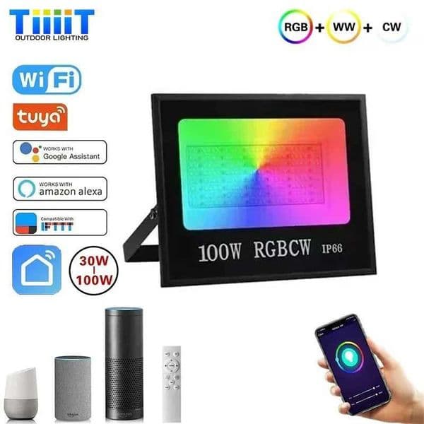 30-100W Tuya Intelligent APP Flood Light LED Outdoor Waterproof IP66 85-265V RGB Bluetooth WIFI Garden Courtyard Wall Washing Light X250312