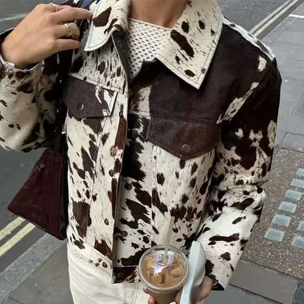 Chic Print Women Single Breasted Niche Design Jacket Fashion Turn-Down Collar Autumn Winter Casual Lady Outerwear