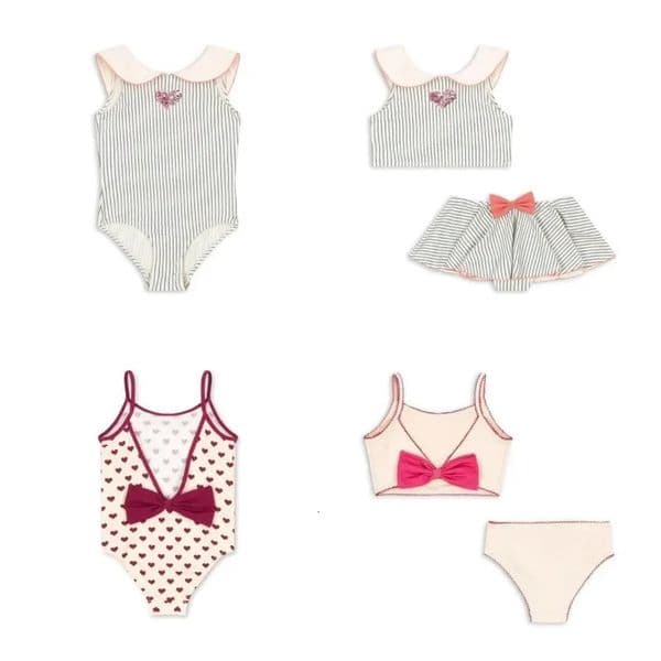 Girl Swimwears Stripe Long Sleeved Swimsuit Bow Baby Girls Swimwear Beach Shorts Kids Vacation Sunscreen Swimsuits 250311
