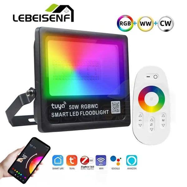 Tuya APP Intelligent WiFi LED RGBWC Color Flood Light AC220V 50W Outdoor IP66 Waterproof ZigBee Landscape Light with RF2.4G Remote Control X250312