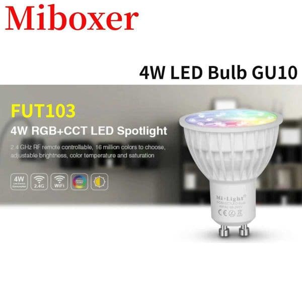 Miboxer AC86-265V 4W LED bulb FUT103 GU10 dimmable LED light RGB+warm white+white (RGB+CT) spotlight indoor living room X250312