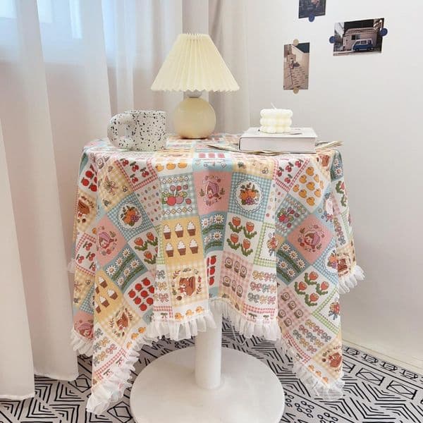 2026 New Tassel Lace Ins Style Wallpaper Girly Cartoon Floral Round Square Table Student Desk Pad Net Red Velvet Fabric 638F422c