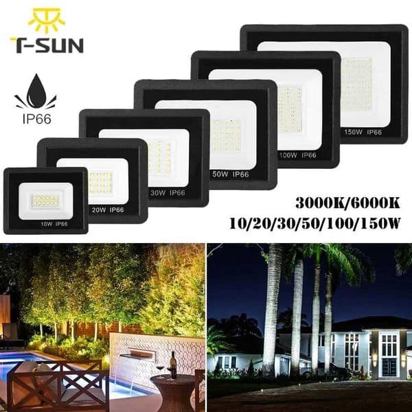 Ultra thin 10W/20W/30W/50W/100W/150W LED floodlight spotlight IP66 waterproof outdoor garden light 3000K and 6000K X250312
