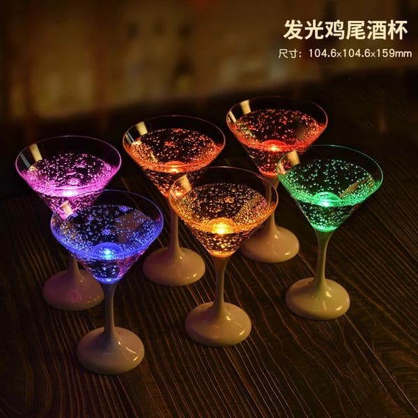 LED Luminous Bar Cup KTV Cocktail Glass 6pcs Cups Food Grade Plastic Wine Light Glasses Battery w250311BJ