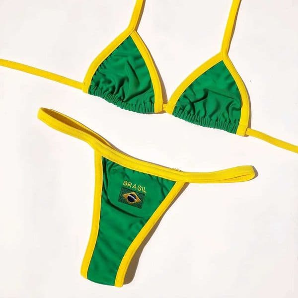 RUOTONSEPT Sexy Embroidery Brasil Flag Contrast Split Bikini Set Women Swimwear Patchwork Swimsuit Hottie Outfit SummerBeachwear Z260514
