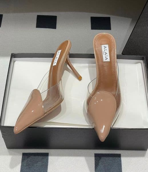 Summer Fashion Women Le Coeur Sandals Shoes Patent Leather Mules Pointed Toe Half-heart Cut PVC Evening Party Lady Walking Discount Footwear EU35-43