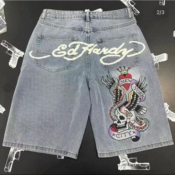 90s Baggy Shorts Mens Fashion Letters Denim Shorts Vintage Harajuku Hip Hop Gothic Punk Gothic Wide Leg Pants Street Wear 250310