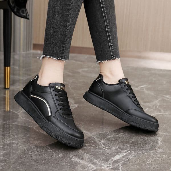 C11 Korean Style Height Increasing Breathable Sneakers - White Thin Sole College Footwear for All Seasons