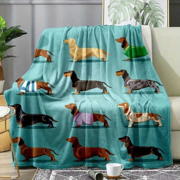1pc Soft Blue Grey Dachshund Fleece Flannel Blanket - Cute Doxie Plush Perfect for Adults WomenXJ250312