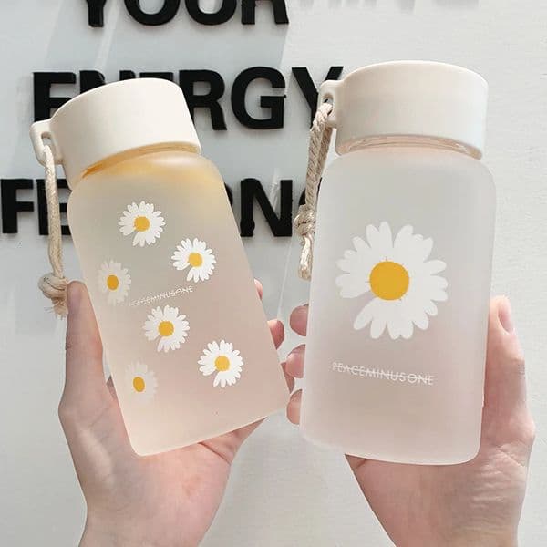21Pcs 500ml Small Daisy Frosted Plastic Cup Outdoor Water Portable Transparent Travel Tea Cute Bottle A Free 250303q