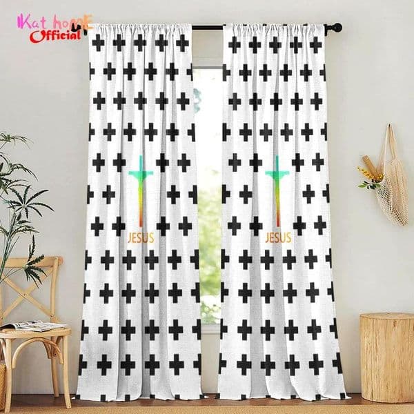 Curtain Black White Jesus Cross Curtains Window Blackout For Living Room Bedroom Kitchen Door Sacred Home Decoration