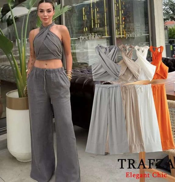 Sexy Casual Crossover Camisole Women New 2025 Spring Summer Fasion Holiday Beach Set Halter Top With Pant
