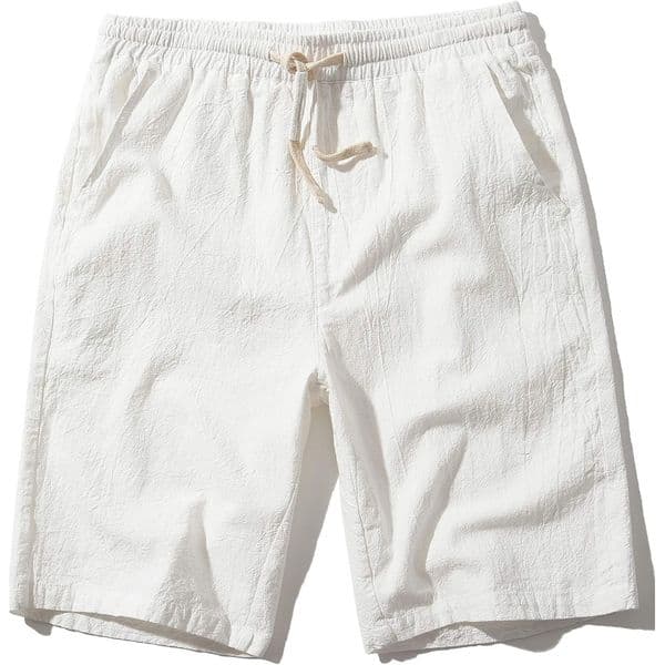 Men's Linen Casual Classic Fit Inseam Elastic Waist Shorts with Drawstring cool