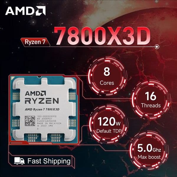 AMD Ryzen 7 7800X3D 4.2GHz 8-Core 16-Thread R7 7800X3D Socket AM5 5NM L3=96M Processor 120W DDR5 No Fan