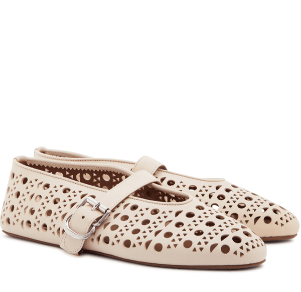 25S Summer Daily Wear Perforated Ballet Flats Women Sandals Vienne Lambskin Laser-cut Leather Round Toe Lady Comfort Footwear Zapatos Mujer EU35-41