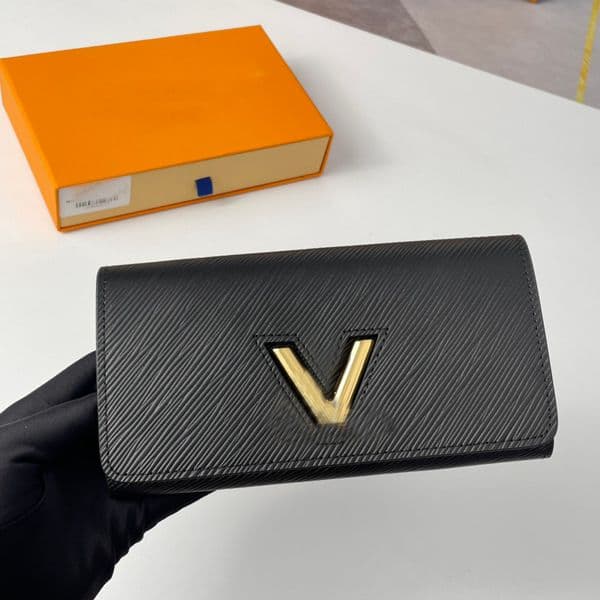 M80690 twist Long folding wallets luxury brand designer wallet Water ripple Lychee pattern clutch handbag tote bag card package evening bags Check folder