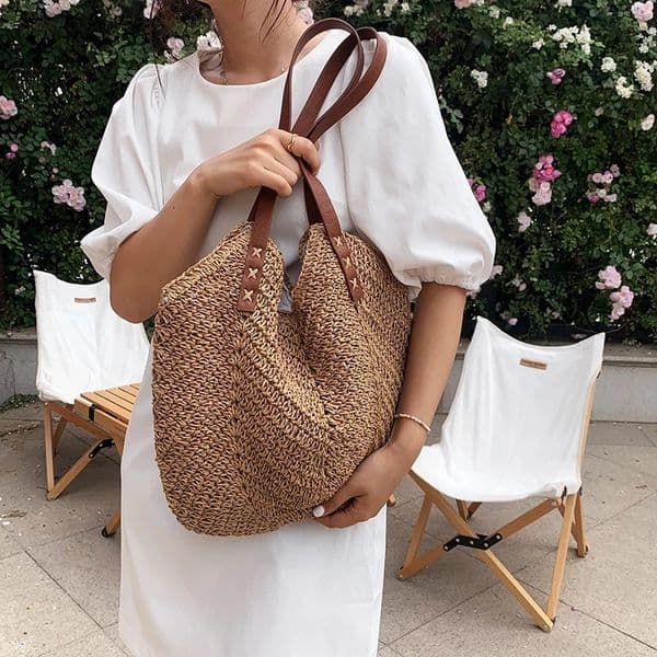 Summer Straw Woven Shoulder Bag Rattan Beach Large Capacity Tote Bags Handmade Vacation Travel Handle Bag Shopping Handbag Bolsa250314