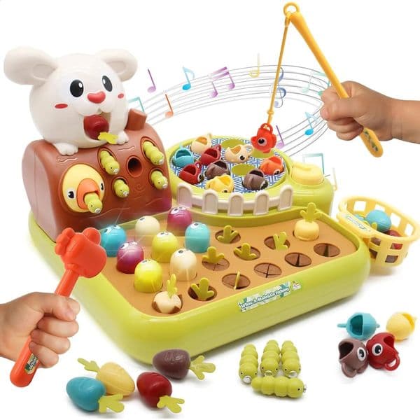 Hammering Pounding Toy Bunny Whack A Mole Game for Toddlers Kids with Fishing Game Toy Harvest Carrots Toy Halloween Xmas Gifts 250313