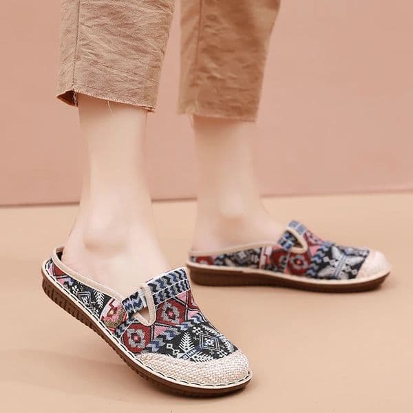 Fashion Womens Shoes Ethnic Style Embroidered Linen Breathable Outdoor Casual Slippers Shoes for Women 250314