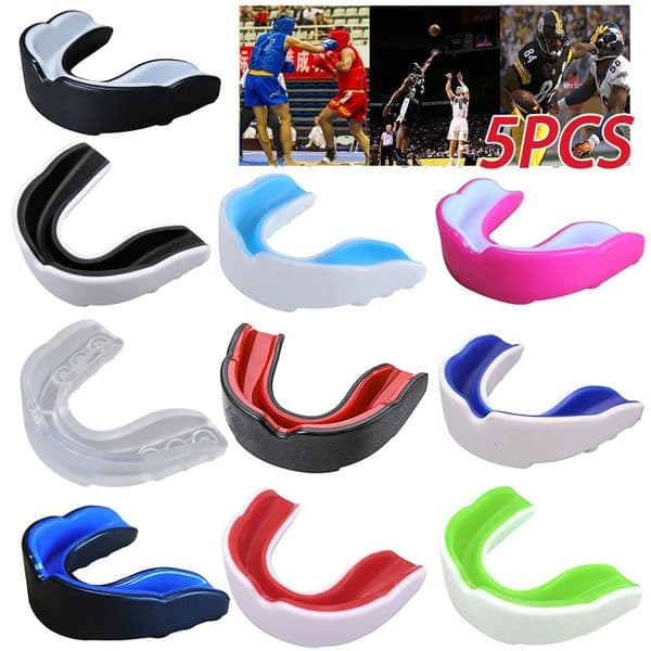 5Pcs Boxing Gum Shield Mouth Guard Mouthguard Slim Fit for Football Wrestling Hockey Lacrosse Boxing Sports Adults Mouthguard 250314