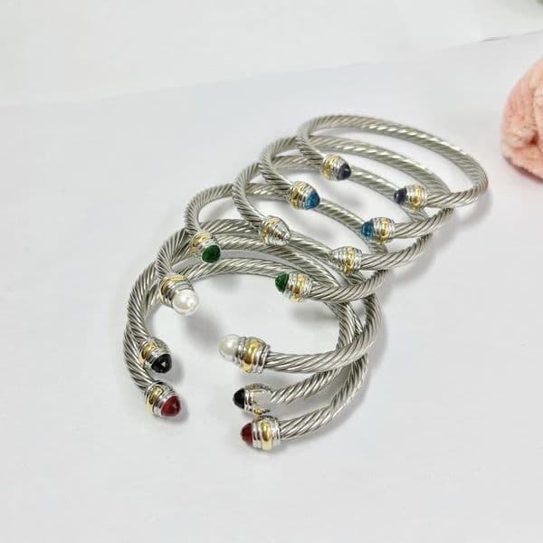 Silver cable bracelets 5MM designer bracelet twisted wire open titanium Steel 18K Stainless agate brass gemstone Luxury Gift for women Bangle jewelry