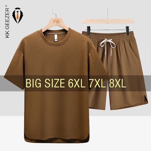 T Shirt Men Set Shorts Suit Oversize 6XL 7XL 8XL Plus Size Quick Dry Silk Short Sleeve Summer T-shirts Fashion Sportswear Loose 250310