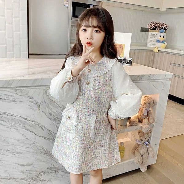 2026 New Dresses cologne Children's Clothing Spring Girls' Small Fragrant Style perfume Big Children's Doll Neck Princess Dress Designer