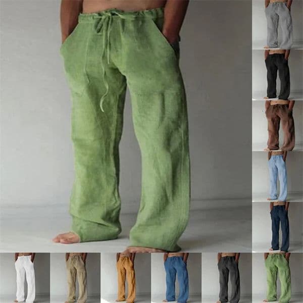 Mens Cotton Linen Pants Male Autumn Breathable Solid Color Linen Trousers Fitness Streetwear S-3XL 250314BJ
