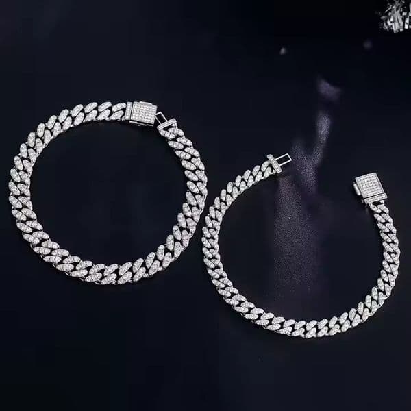Real Diamond Vvs Moissanite Link 6mm-15mm and 7inch-24inch 925 Silver Hip Pop Cuban Chain
