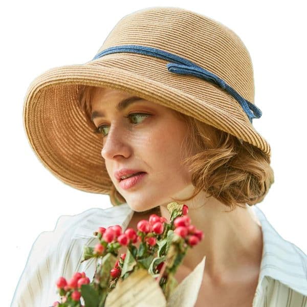 French straw hat Victorian womens sun chin strap foldable summer cessories bucket beh 250313 Z260427