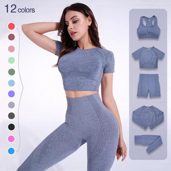 2/3/5PCS Seamless Women Yoga Set Workout Sportswear Gym Clothing Fitness Long Sleeve Crop Top High Waist Leggings Sports Suits 250314