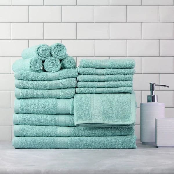 18-piece 100% cotton towel set 4 bath towels 4 hand towels and 10 face towels ultra-soft and absorbent for any bathroom 250311BJ
