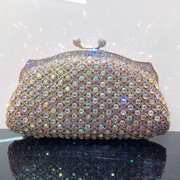 Hollow Metal Grid Pattern Inlaid With Diamonds, Banquet Bag, Full Of Diamond Crystals, Hand-Held Dress, Women's Bag Crystal Evening Bag