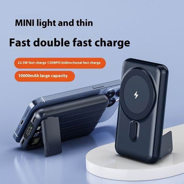 10000mAh Magnetic Power Bank With 4 Cables Multipurpose Large Capacity Portable External Battery Power Bank Stand Portable USB C PD Cable For iPhone Huawei
