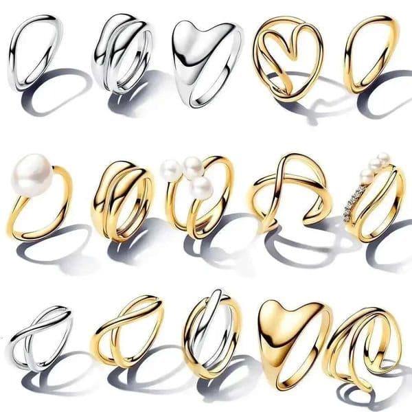 2025 New 925 Sterling Silver Shaped Stacking Rings Heart Two-Tone Entwined Bands Ring Fit Women Gifts