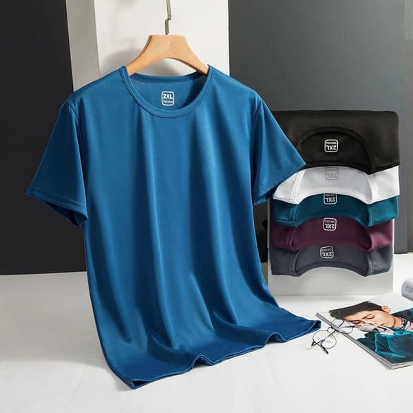 Summer Mens T-shirts Ice Silk Tops Men Short Sleeve Casual Fashion Men Clothing Basic Shirt O Neck Solid Color Classical Tshirt 250313BJ