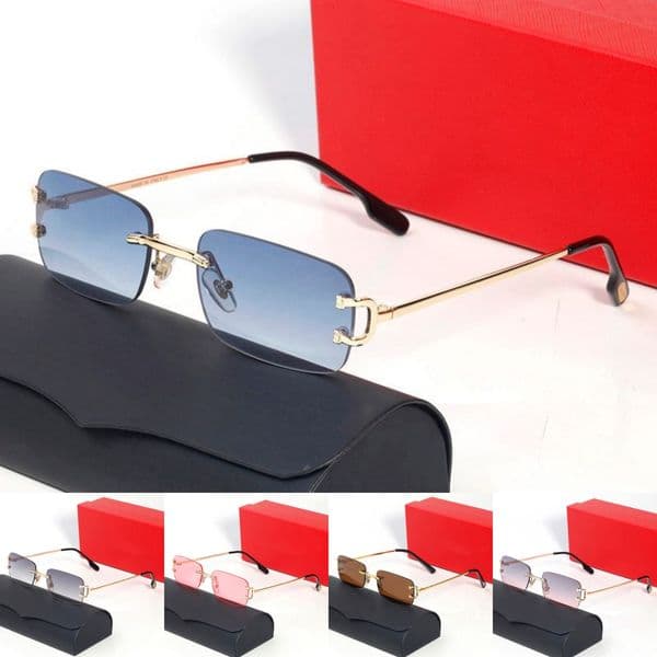 Mens Designer Galsses Sunglasses Man Luxury Women Decor Eyeglasses Frame Temples Metal Frameless Rectangular Sunshade Eyewear Optical Sonnenbrille Lunettes