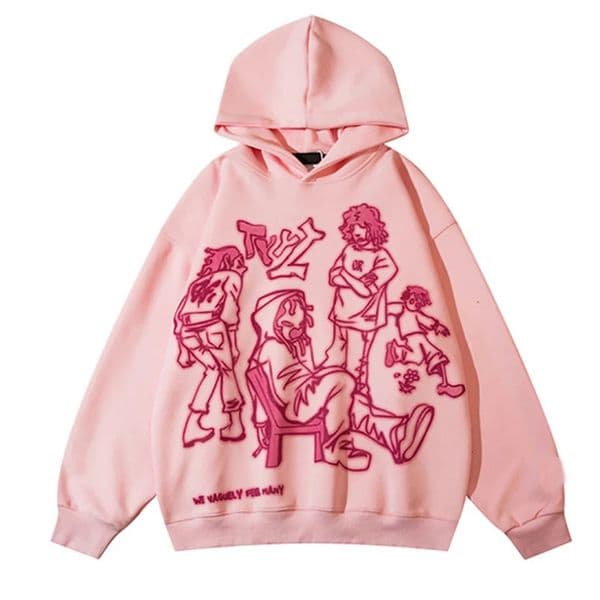 Big Promotion Y2K AutumnWinter Graffiti Street Pink Casual Sports Hoodie Loose Cartoon Printed Pullover Sweater Hip Hop Women 250317