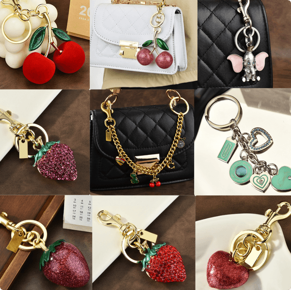 Fashion Women Letter Designer Keychain Bag Charm Decoration Accessory Key Rings Cherry Resin Lanyards