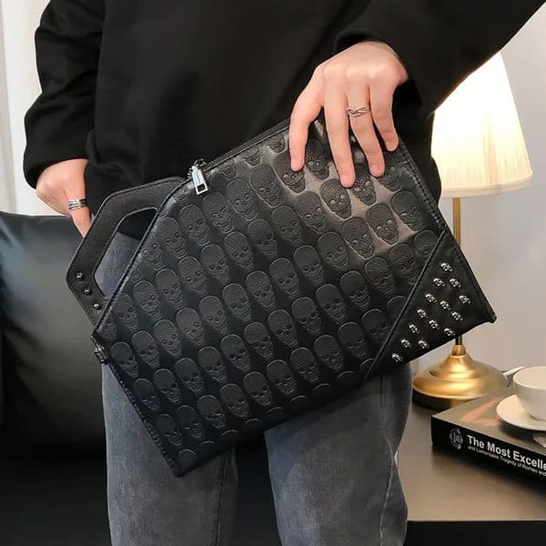 Rivet Skull Clutch Bag Men Handbags Fashion Mens Clutches Envelope Bag Shoulder Bag PU Leather Mens Clutch Purse Wallet 250311