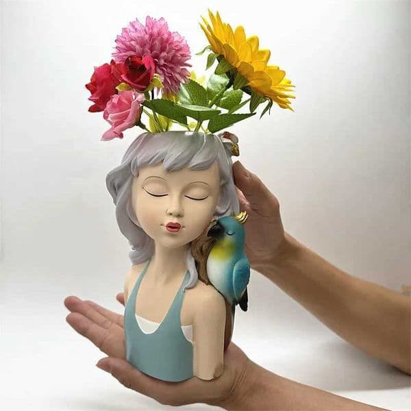 Parrot girl flower pot silicone mold DIY flip resin Gypsum candle concrete crystal dropper decoration tool X250317