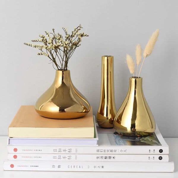 Nordic Home Office Desktop Decorative Light Luxury Gold Plated Dry Vase Ceramic Vase Modern Mini Vase X250317